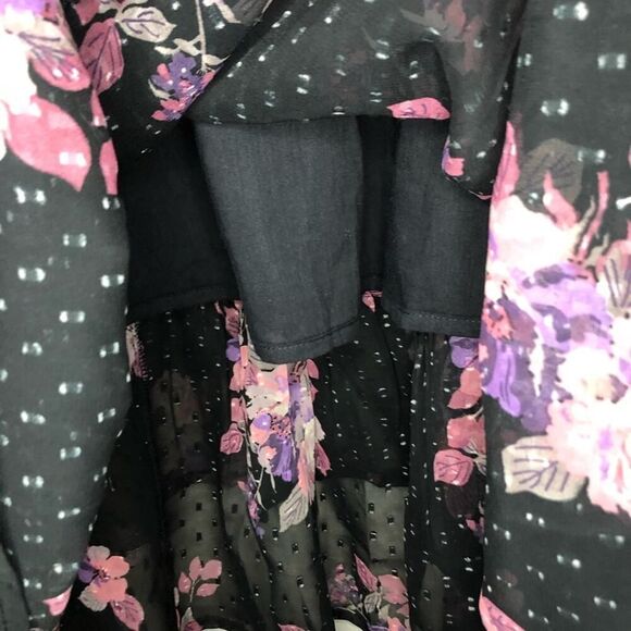 Express Black Floral Clip Dot Tiered Midi Dress - Picture 9 of 12